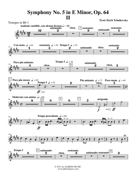 Free Sheet Music Tchaikovsky Symphony No 5 Movement Ii Trumpet In Bb 1 Transposed Part Op 64