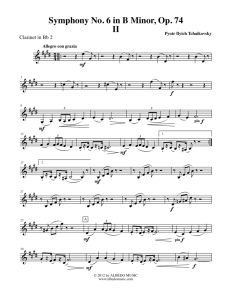 Free Sheet Music Tchaikovsky Symphony No 6 Movement Ii Clarinet In Bb 2 Transposed Part Op 74