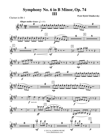 Tchaikovsky Symphony No 6 Movement Iii Clarinet In Bb 1 Transposed Part Op 74 Sheet Music