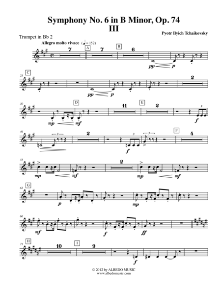 Tchaikovsky Symphony No 6 Movement Iii Trumpet In Bb 2 Transposed Part Op 74 Sheet Music