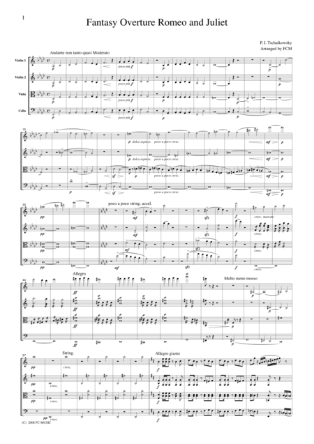 Tchaikowsky Fantasy Overture Romeo And Juliet For String Quartet Ct006 Sheet Music