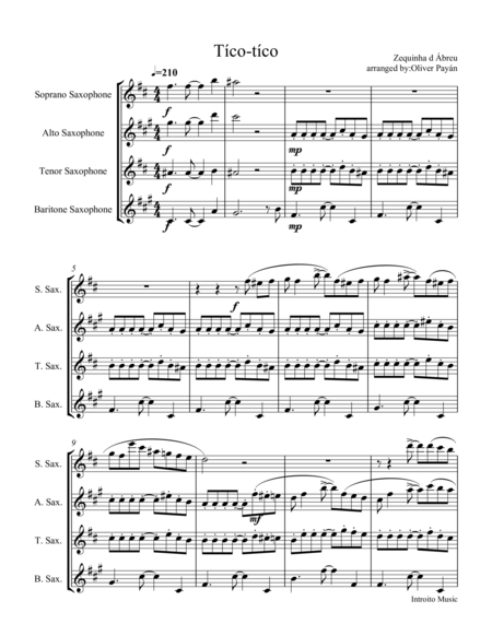 Free Sheet Music Tco Tco For Saxophone Quartet