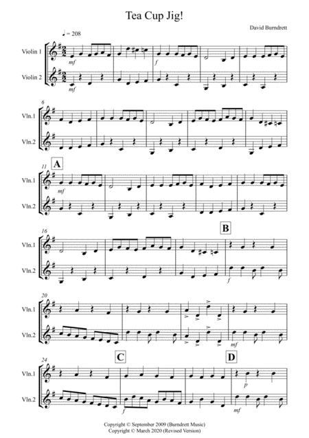 Tea Cup Jig For Violin Duet Sheet Music