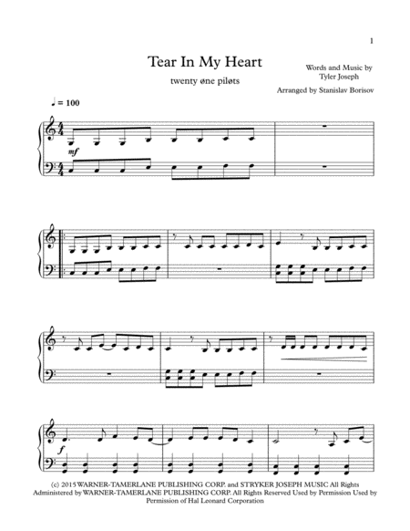 Tear In My Heart Sheet Music