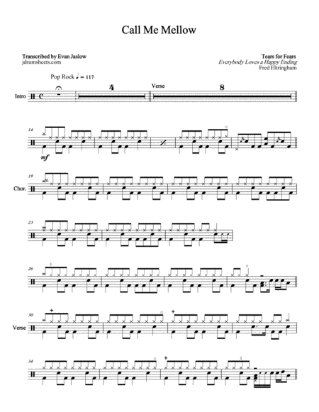 Free Sheet Music Tears For Fears Call Me Mellow