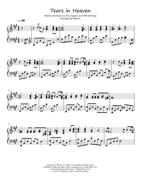 Tears In Heaven Piano Solo Sheet Music