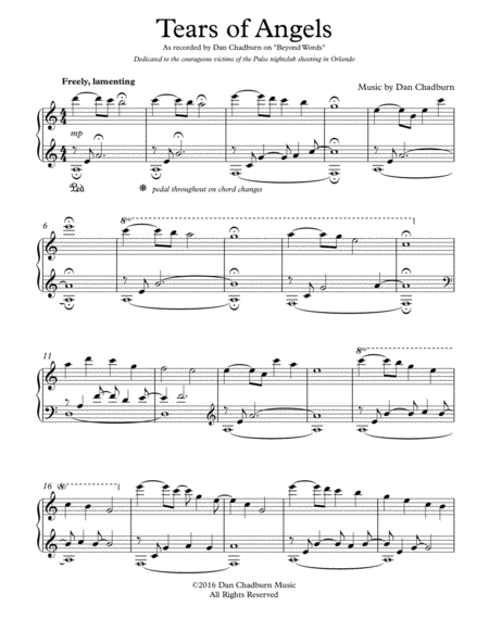 Tears Of Angels Sheet Music