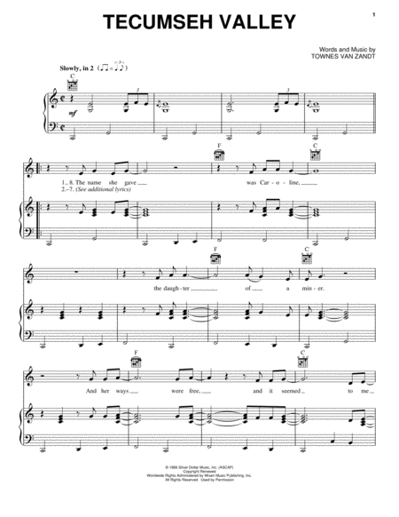 Tecumseh Valley Sheet Music