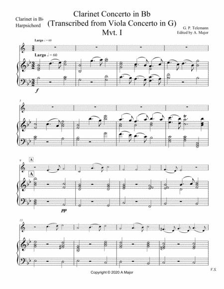 Free Sheet Music Telemann Clarinet Concerto In Bb Transcribed Viola Concerto In G