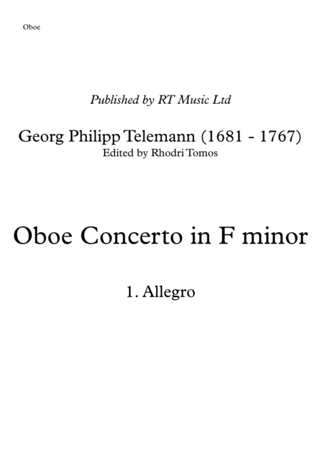 Telemann Twv51 F1 Concerto In F Minor Solo Parts Oboe Or Trumpets Sheet Music