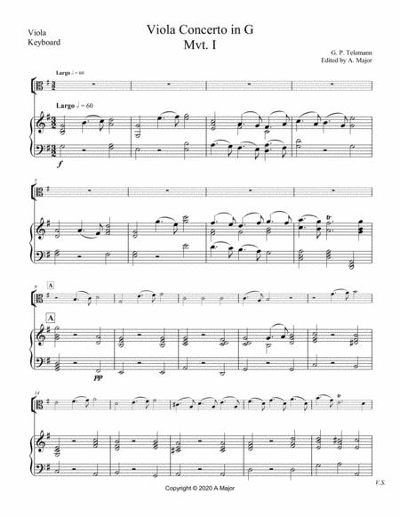 Telemann Viola Concerto In G For Keyboard And Viola Solo Sheet Music