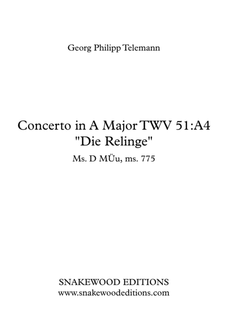 Telemann Violin Concerto In A Major The Frogs Twv 51 A4 Score And Parts In Pdf Sheet Music