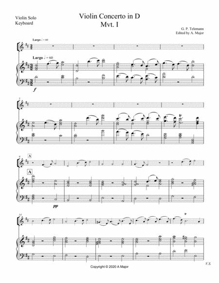 Free Sheet Music Telemann Violin Concerto In D Transcribed From Viola Concerto In G