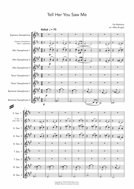 Free Sheet Music Tell Her You Saw Me Metheny Saaattbb Saxophone Octet Ensemble