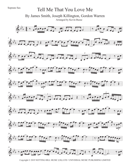 Tell Me That You Love Me Soprano Sax Original Key Sheet Music