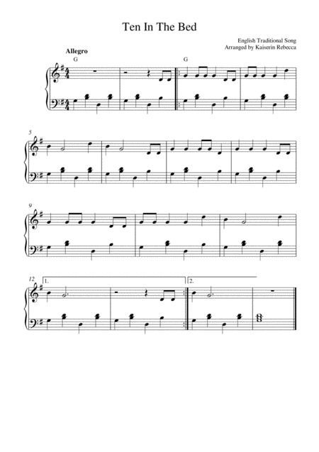 Free Sheet Music Ten In The Bed