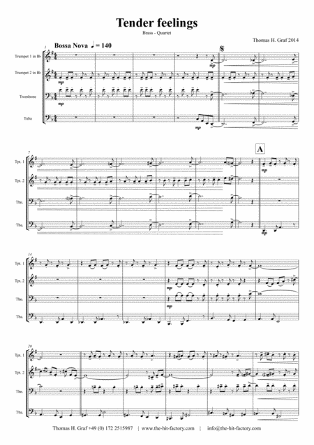 Tender Feelings Bossa Nova Brass Quartet Sheet Music