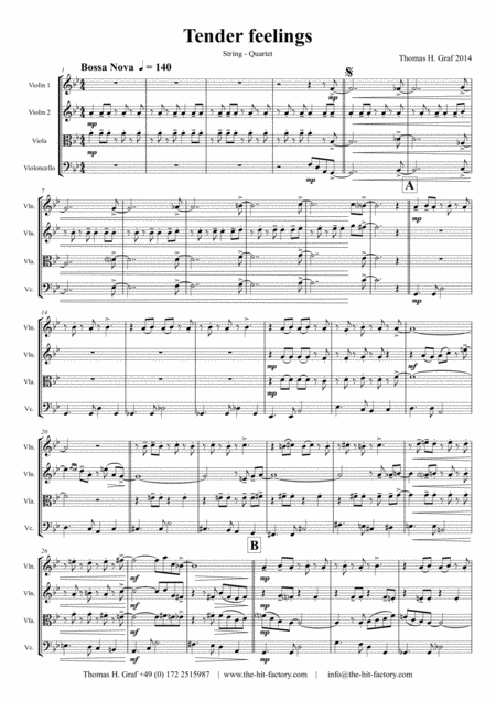 Tender Feelings Bossa Nova String Quartet Sheet Music