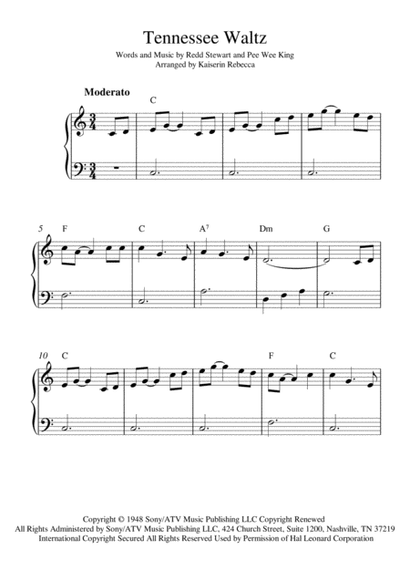 Free Sheet Music Tennessee Waltz Easy Piano Solo With Chords