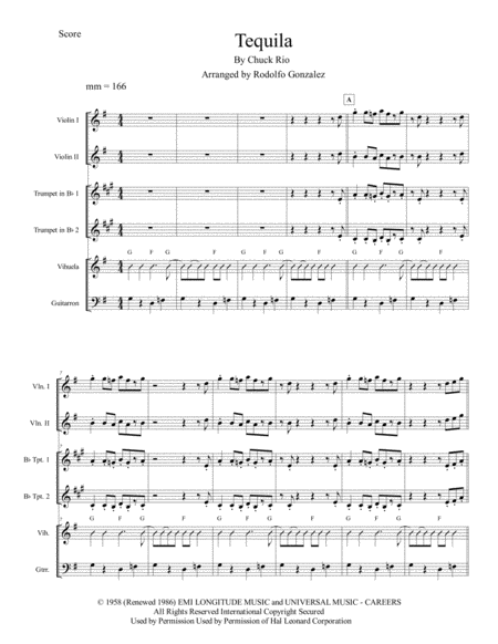 Tequila For Mariachi Ensemble Sheet Music