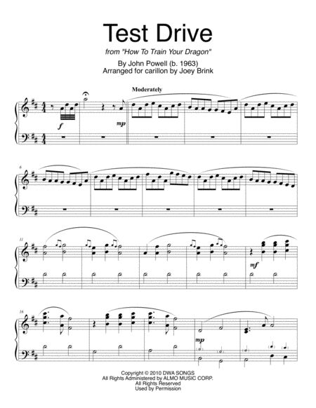 Free Sheet Music Test Drive From How To Train Your Dragon For Carillon