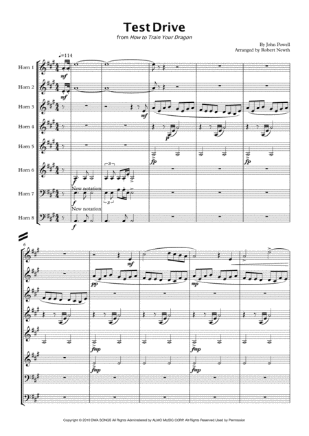 Free Sheet Music Test Drive From How To Train Your Dragon For Horn Octet