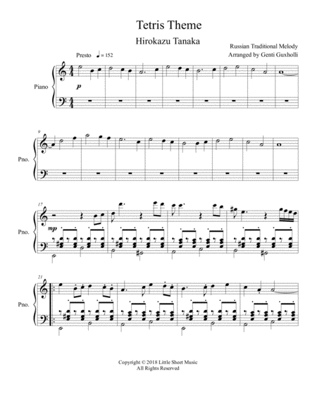 Free Sheet Music Tetris Theme Piano Solo