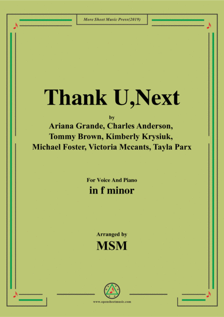 Thank U Next In F Minor For Voice And Piano Sheet Music