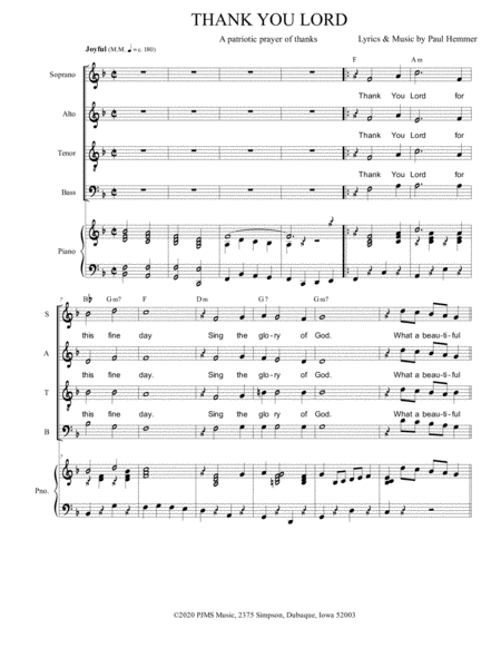 Thank You Lord Satb Piano A Patriotic Song Of Thanks Sheet Music