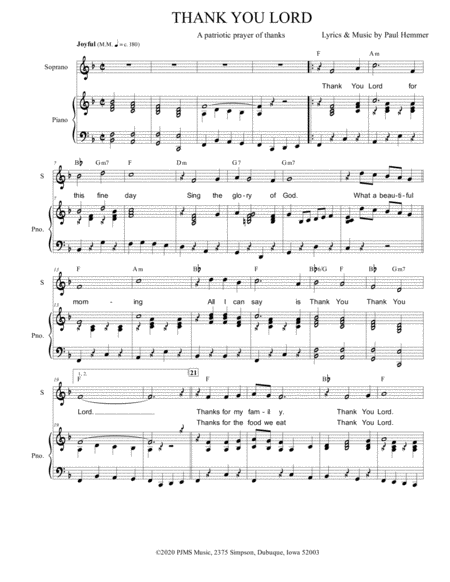 Thank You Lord Vocal Piano A Patriotic Contemporary Religious Song Sheet Music