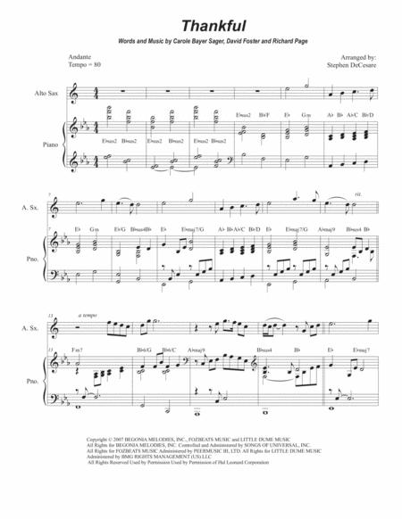 Free Sheet Music Thankful For Alto Saxophone And Piano