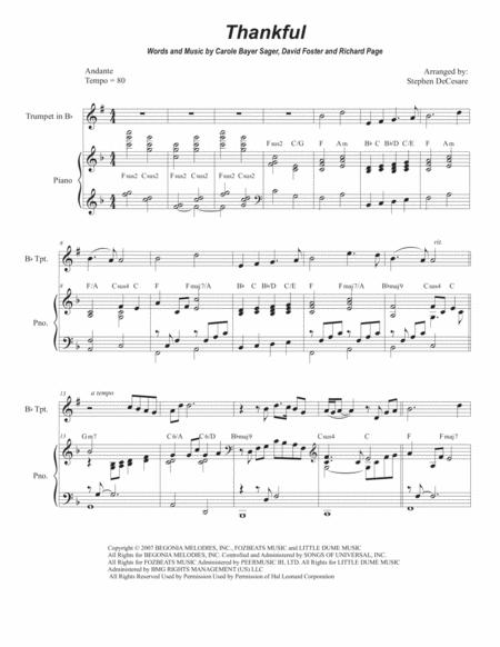 Free Sheet Music Thankful For Bb Trumpet Solo And Piano