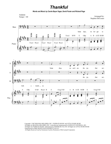 Free Sheet Music Thankful For Sab