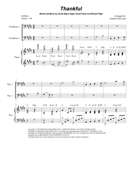 Free Sheet Music Thankful Trombone Duet