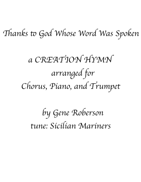 Thanks To God Whose Word Was Spoken Trumpet Solo Sheet Music