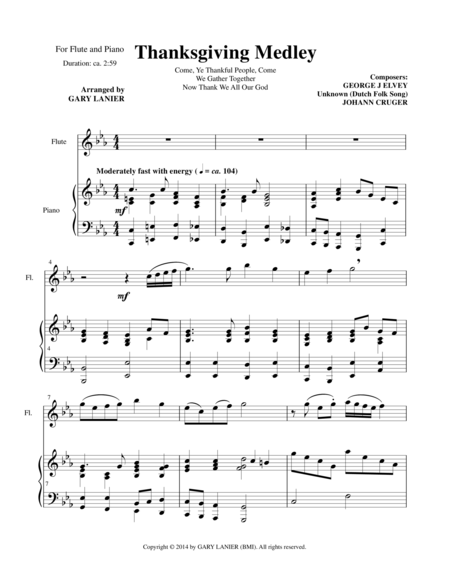 Free Sheet Music Thanksgiving Medley Flute Piano And Solo Flute Part
