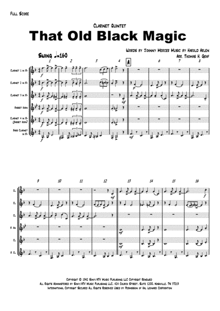 That Old Black Magic Sinatra Ella Clarinet Quintet Sheet Music