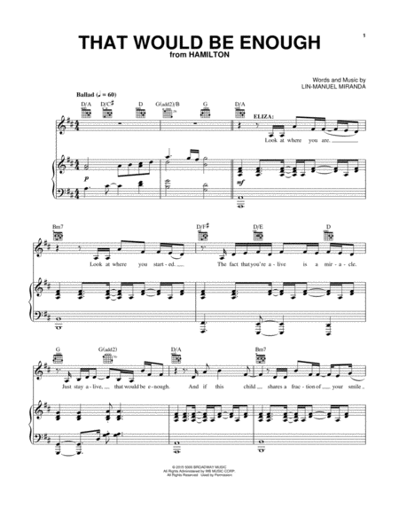 Free Sheet Music That Would Be Enough From Hamilton