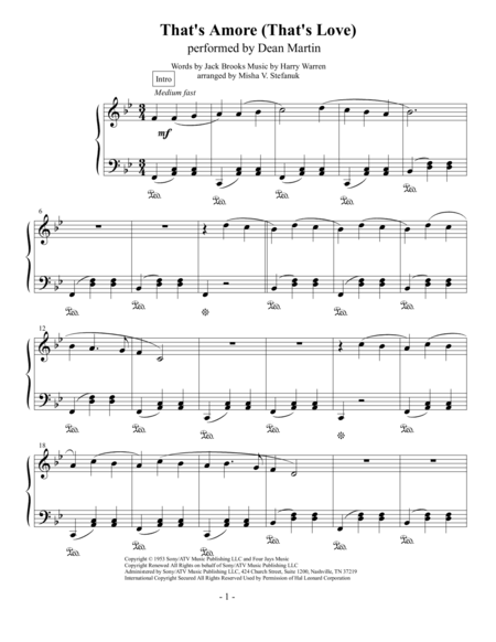 Thats Amore Thats Love Easy Piano Sheet Music