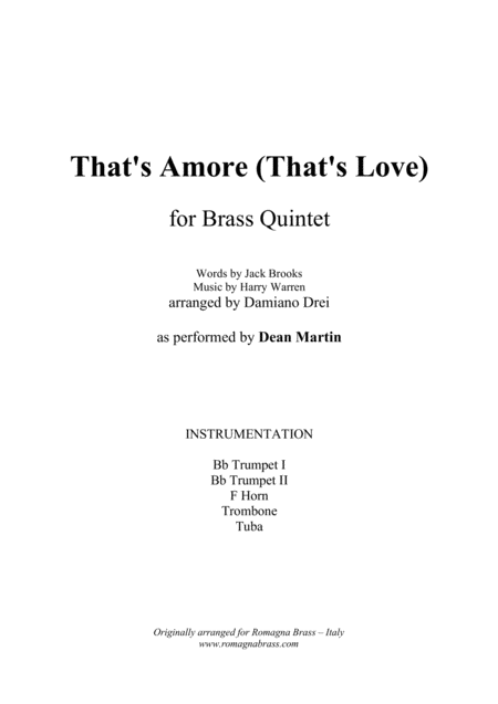 Thats Amore Thats Love For Brass Quintet Sheet Music