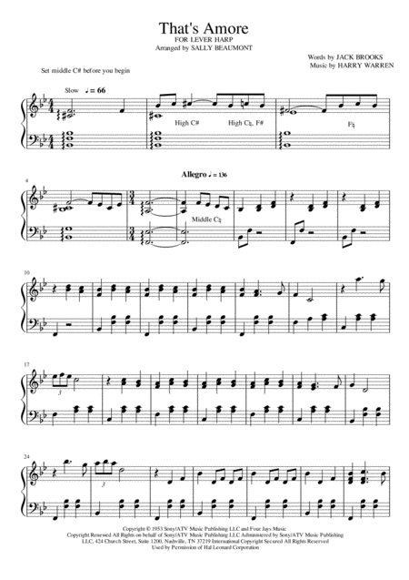 Thats Amore Thats Love Lever Harp Sheet Music