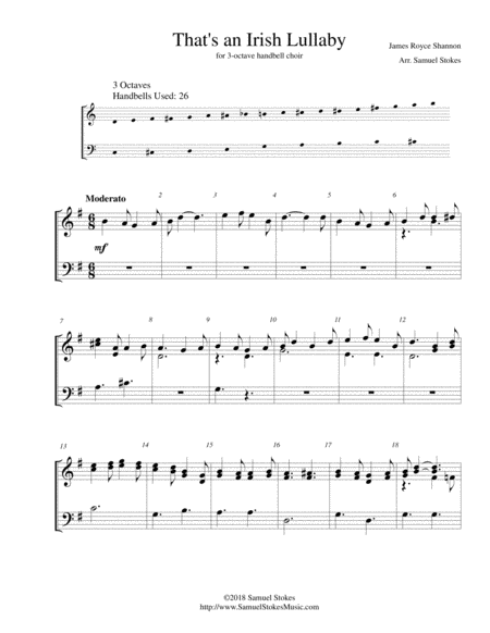 Thats An Irish Lullaby Too Ra Loo Ra Loo Ral For 3 Octave Handbell Choir Sheet Music