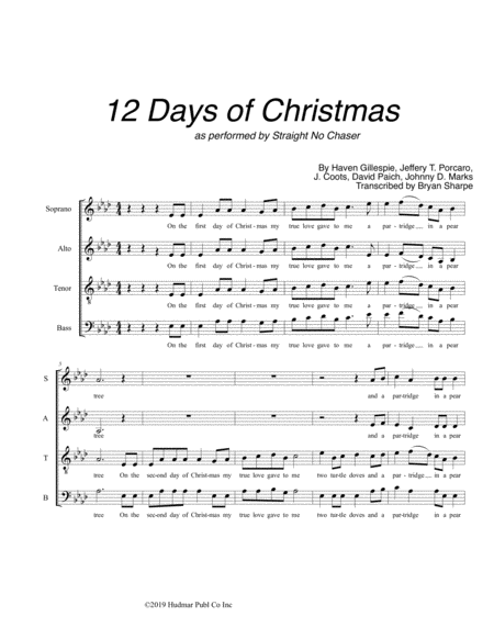 Free Sheet Music The 12 Days Of Christmas Satb A Cappella