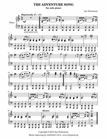 Free Sheet Music The Adventure Song