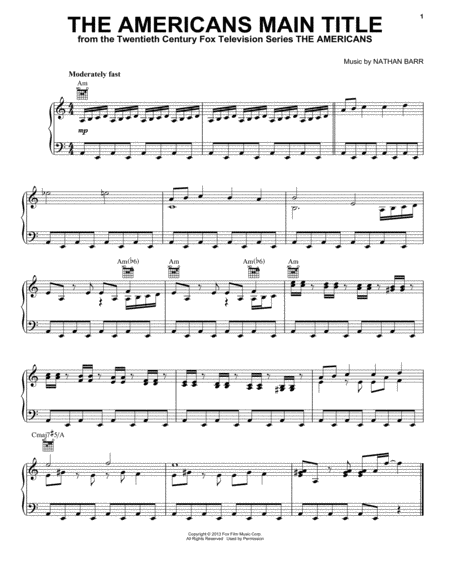 Free Sheet Music The Americans Main Title