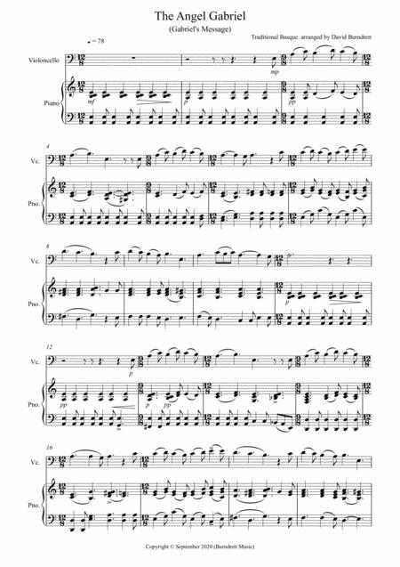 Free Sheet Music The Angel Gabriel For Cello And Piano