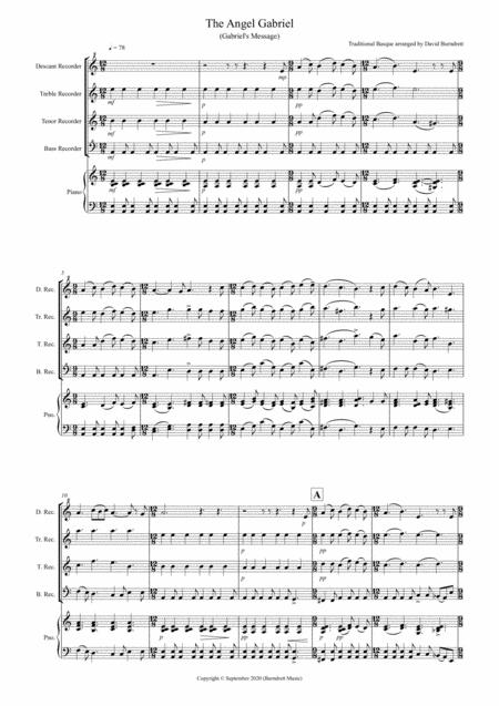 Free Sheet Music The Angel Gabriel For Recorder Quartet