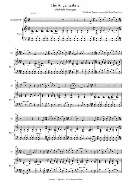 Free Sheet Music The Angel Gabriel For Trumpet In Bb And Piano