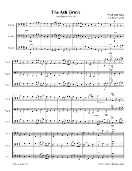 The Ash Grove A Welsh Folk Song For Three Advanced Beginner Cellos Sheet Music