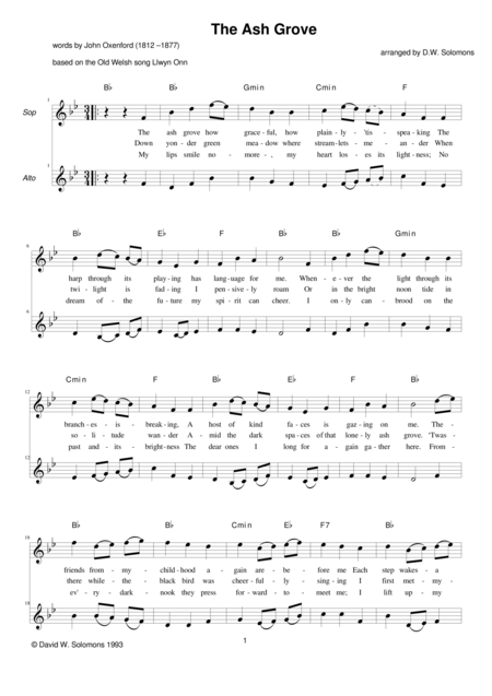 The Ash Grove For 2 Voices And Guitar Chords Sheet Music